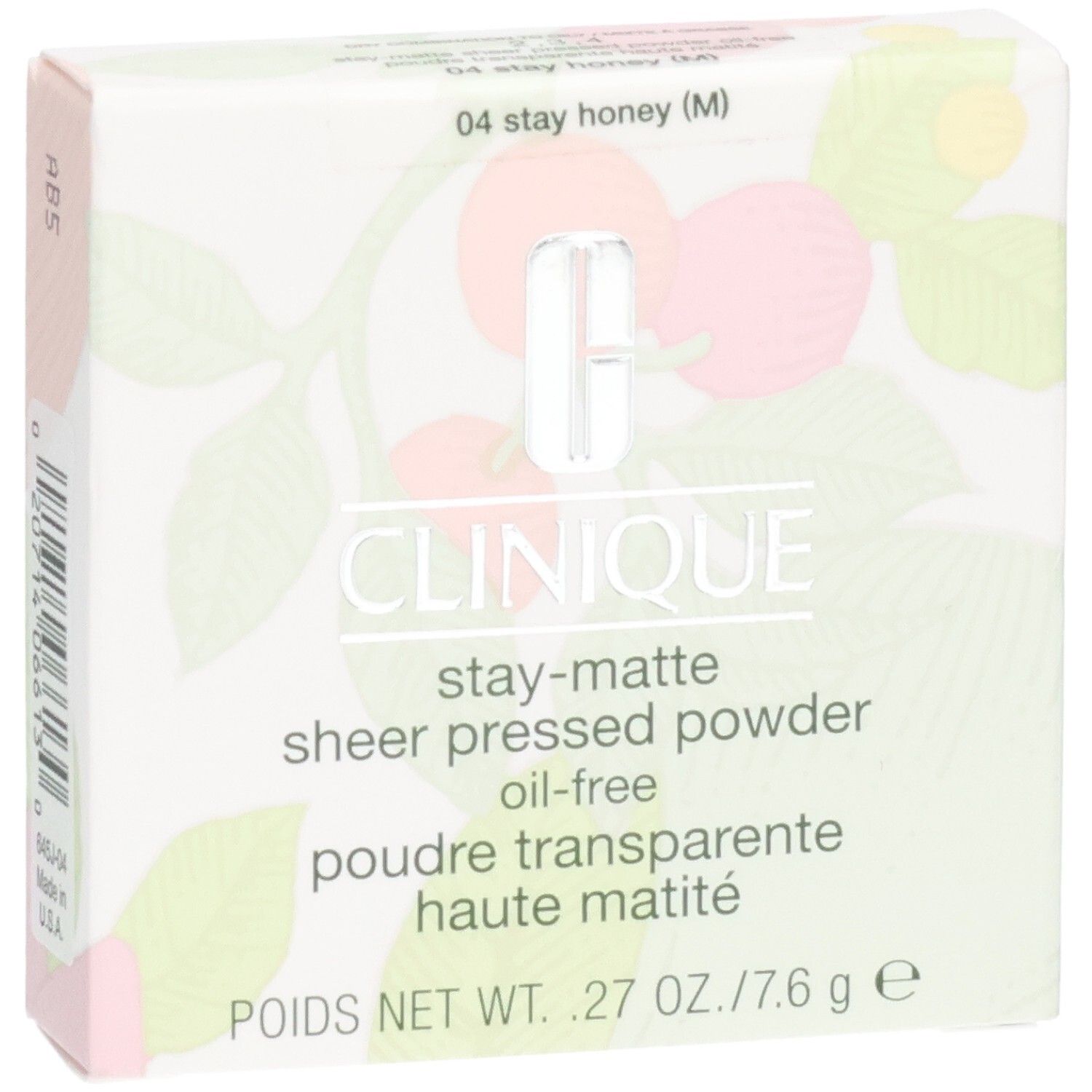 Clinique Stay-Matte Sheer Pressed Powder Verpackung, Farbton 04 Stay Honey.