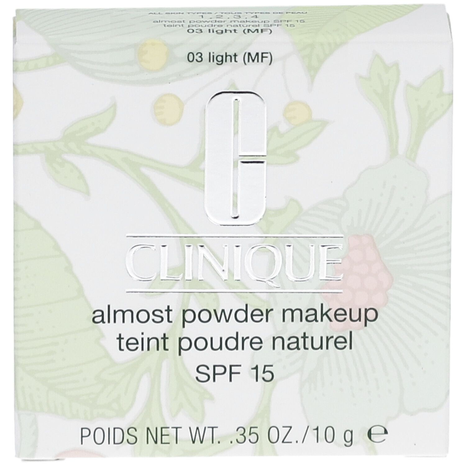 Clinique Puder-Make-up Karton, 10g, SPF 15, Farbe 03 light, floral.
