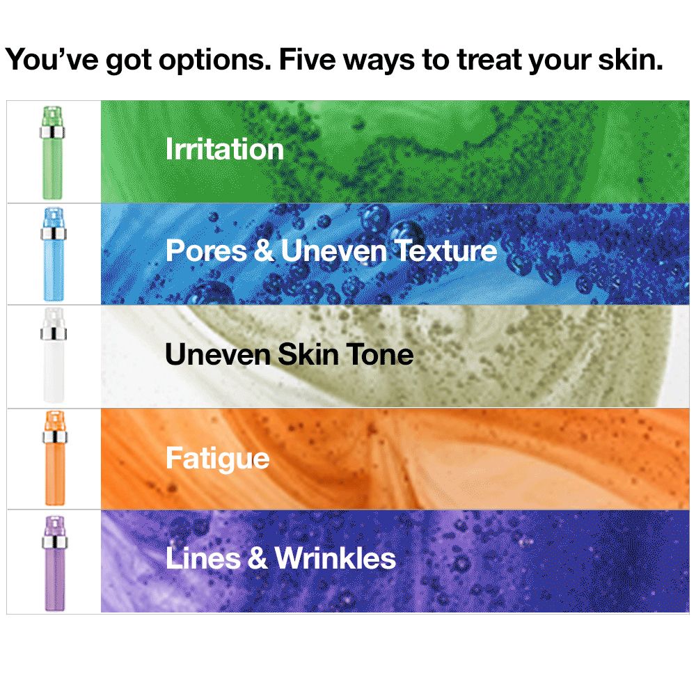 Fünf Optionen zur Behandlung der Haut. Verschiedene Kartuschenfarben.