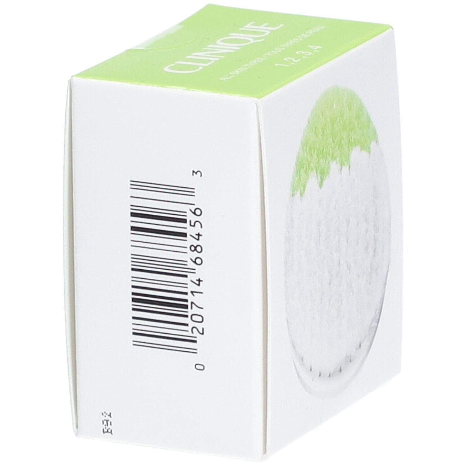 Verpackung mit Barcode. Marke CLINIQUE. Grüner Deckel mit Produktabbildung. Für Hauttypen 1, 2, 3, 4.