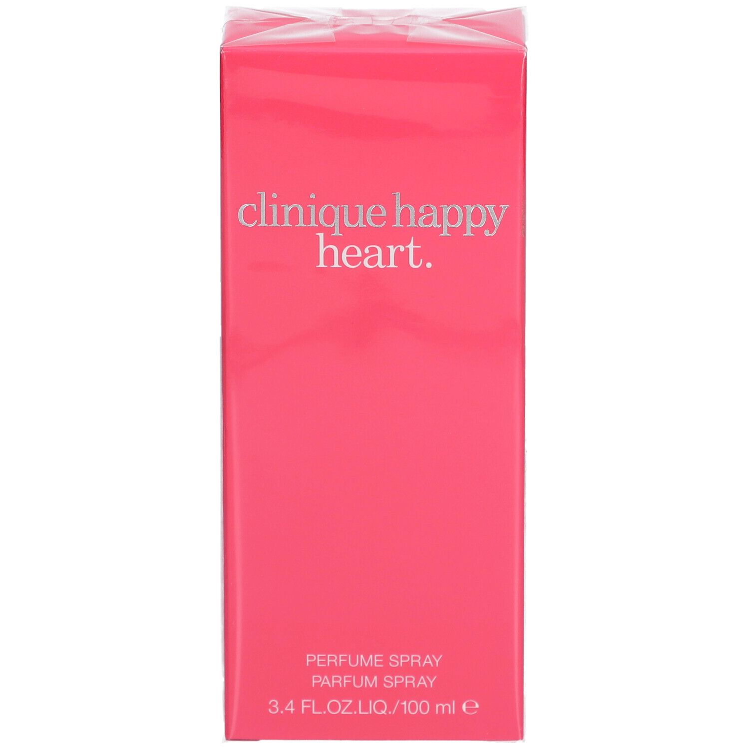 Rosa Verpackung mit Clinique Happy Heart Aufschrift. Parfum Spray, 3.4 FL.OZ.LIQ./100 ml.