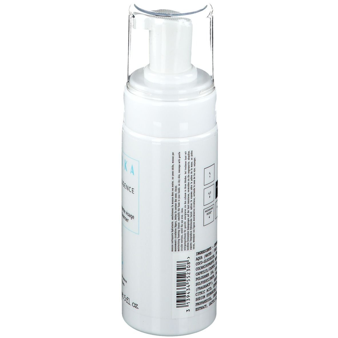 Weiße Flasche mit Pumpverschluss. Aufschrift: TALIKA Skintelligence Hydra, Gesichtsreinigungsschaum. 150ml, 5 fl. oz.