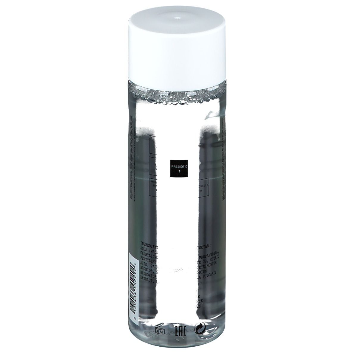 Rückseite der TALIKA Skintelligence Hydra Mizellenwasser Flasche. Inhaltsstoffe und Piktogramme sind sichtbar.