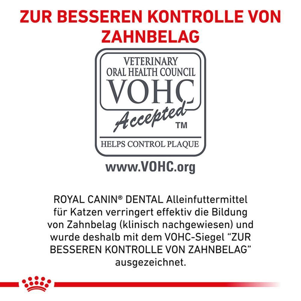 VOHC Accepted Siegel für "Veterinary Oral Health Council". Hilft Zahnbelag zu kontrollieren.