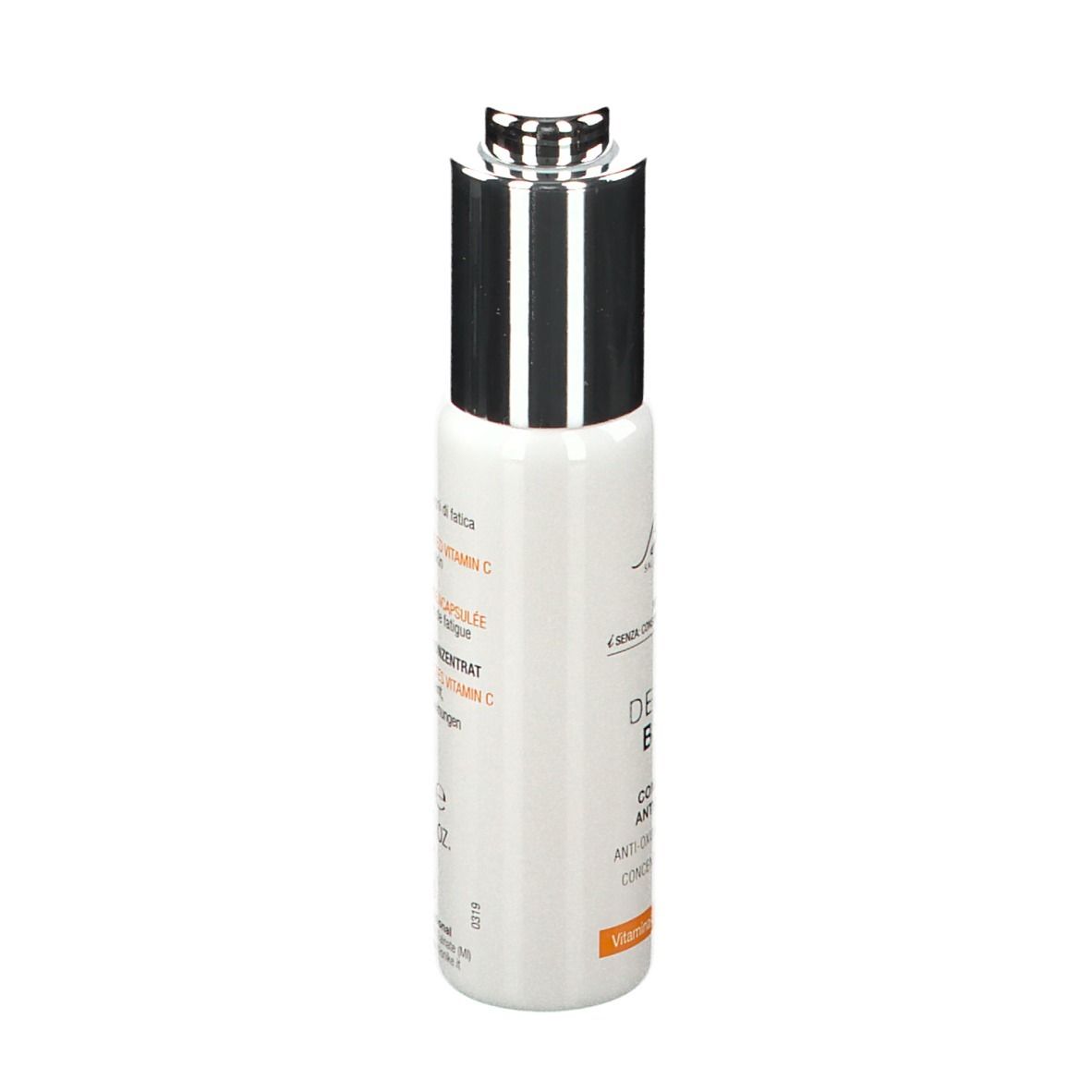Weiße Flasche mit silbernem Verschluss. Aufschrift: DEFENCE BOOST, Konzentrat. Marke: BioNike.
