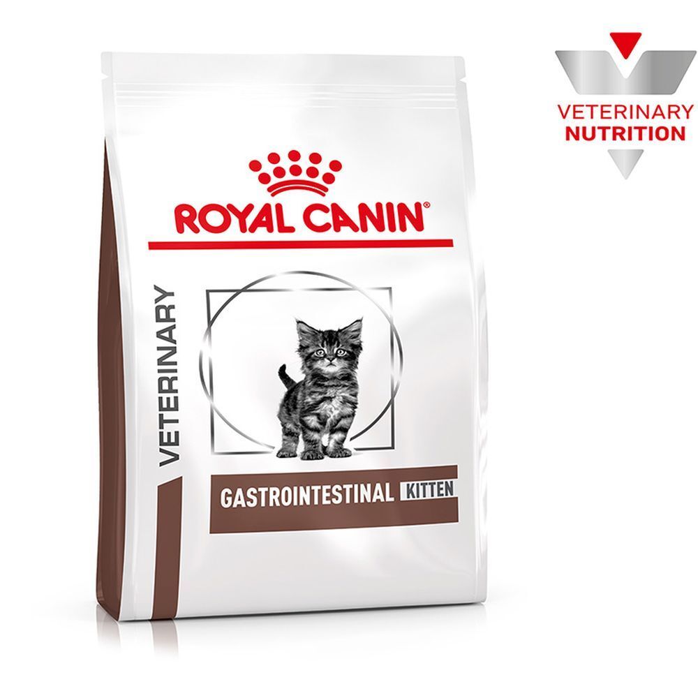 Royal Canin Veterinary Gastrointestinal Kitten Trockenfutter-Beutel mit Kätzchen-Illustration.