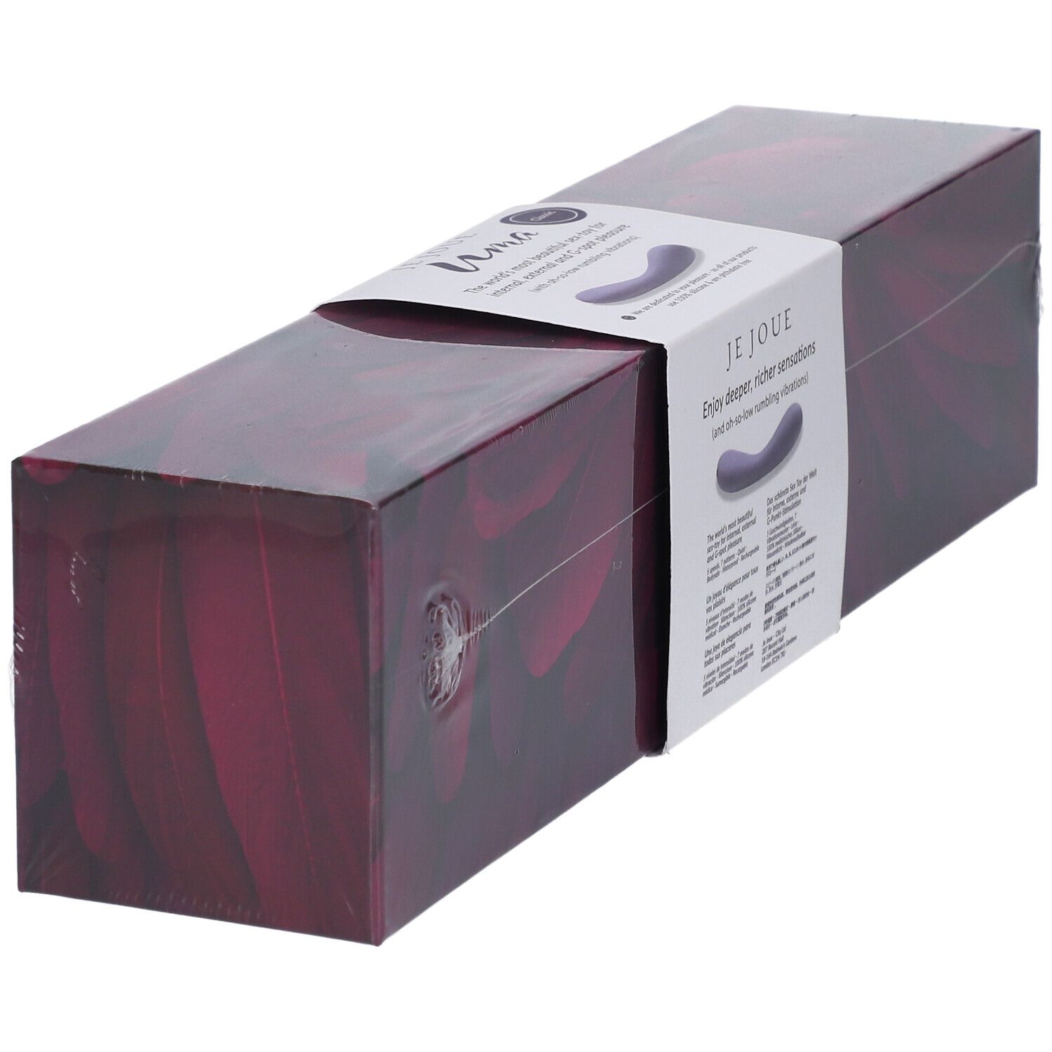 Verpackung des Je Joue Uma Contoured Internal Vibrator. Violett, rechteckig, mit Produktetikett.