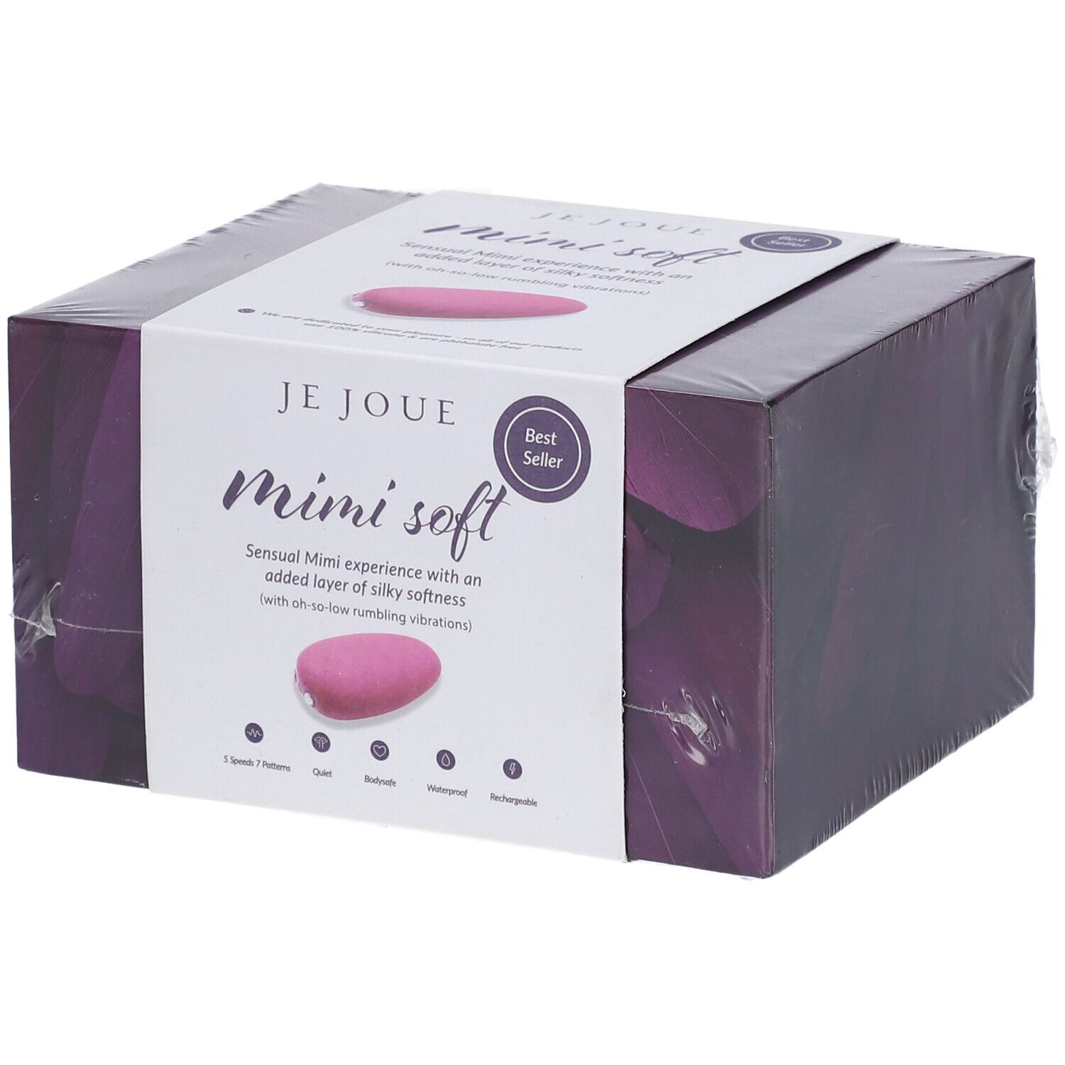 Verpackung von Je Joue Mimi soft. Rosa Stimulator auf der Verpackung abgebildet. Best Seller-Etikett.