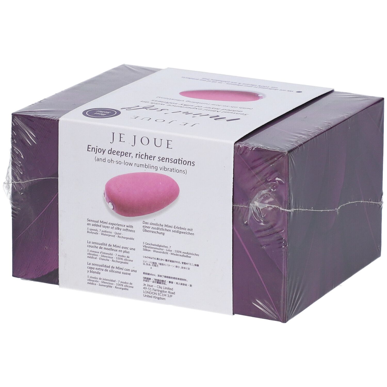 Verpackung von Je Joue Mimi soft. Rosa Stimulator auf der Verpackung abgebildet.
