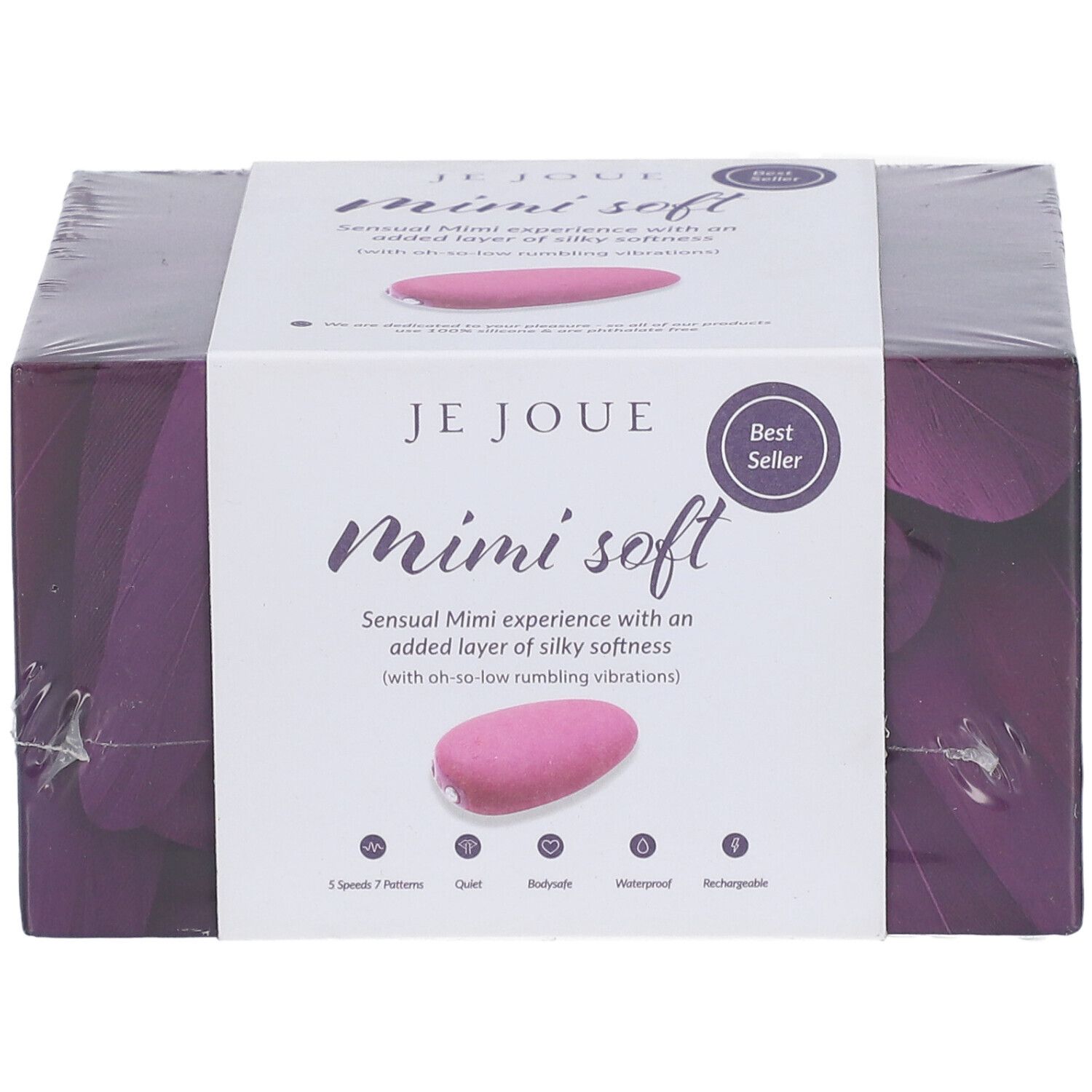 Verpackung von Je Joue Mimi soft. Rosa Stimulator auf der Verpackung abgebildet. Best Seller-Etikett.