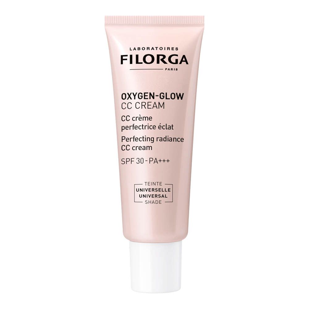 Rosa Tube FILORGA Oxygen-Glow CC Cream. Text: CC crème perfectrice éclat, SPF30-PA+++. Universal-Farbton.
