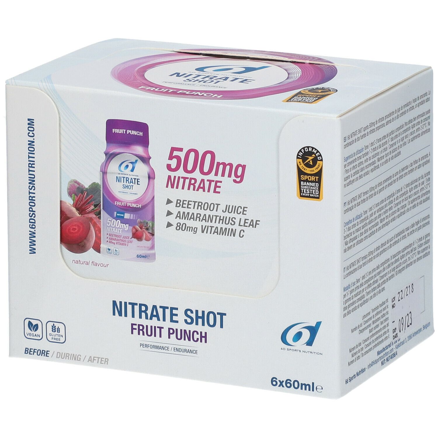 6D SPORTS NUTRITION Nitrat Shot Früchte Punsch 6x60ml