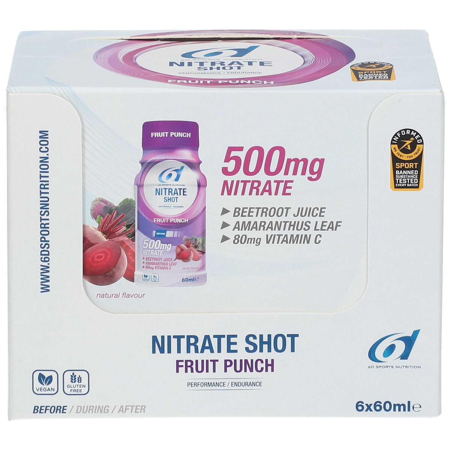 6D SPORTS NUTRITION Nitrat Shot Früchte Punsch 6x60ml