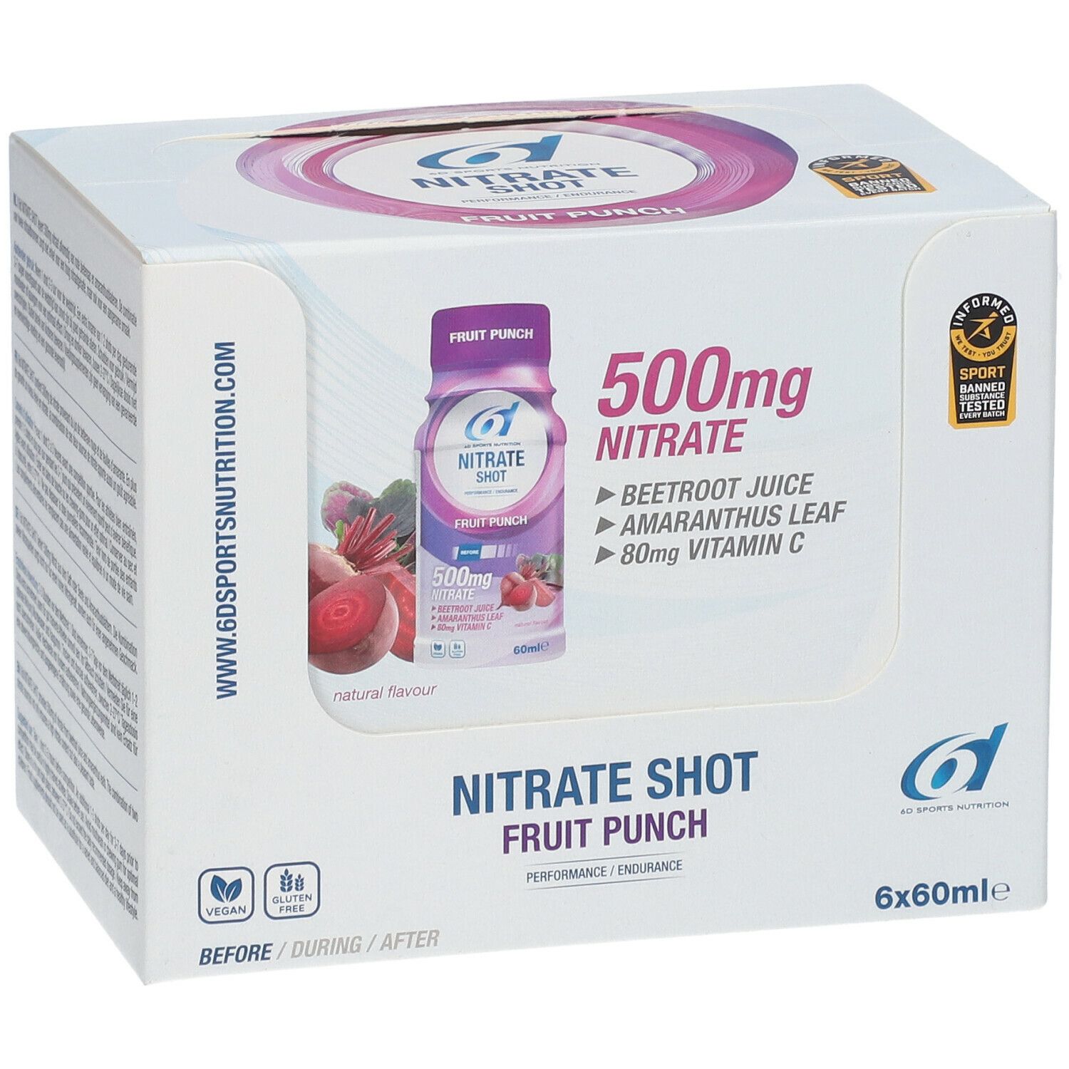 6D SPORTS NUTRITION Nitrat Shot Früchte Punsch 6x60ml