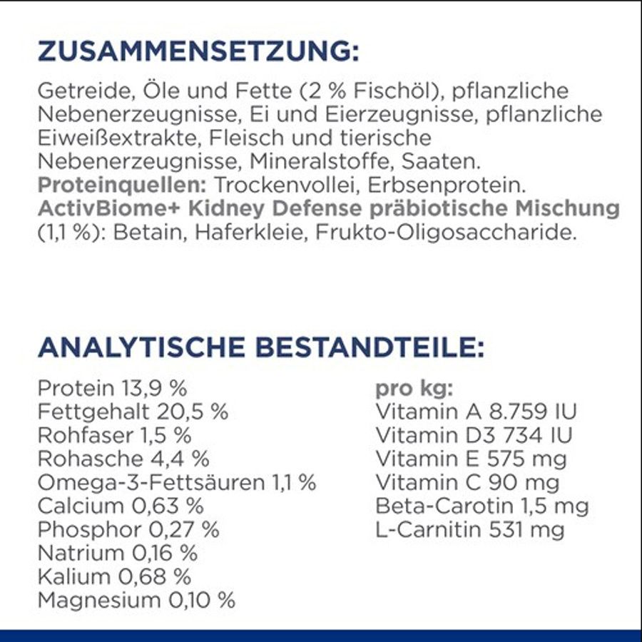Hill's PRESCRIPTION DIET k/d Nierenpflege Chien. Zusammensetzung und analytische Bestandteile. Text.