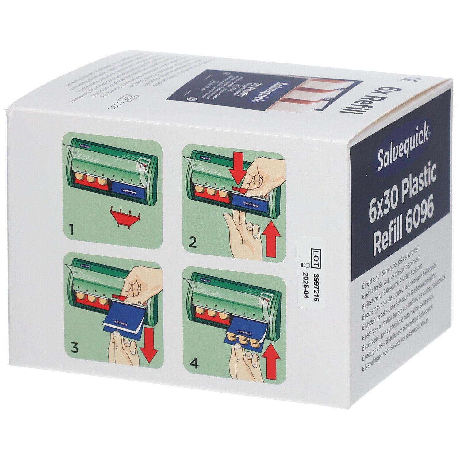 Salvequick 6x30 Plastic Refill 6096 Anleitung zur Befüllung eines Pflasterspenders.