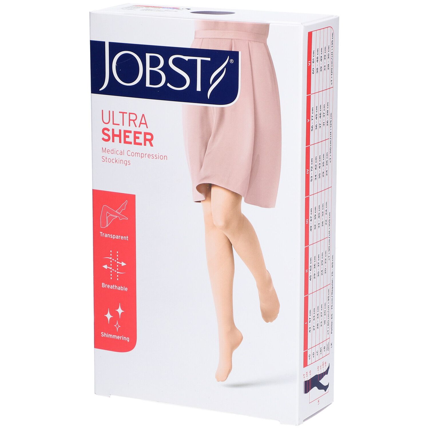 JOBST Ultrasheer Collant Classe 1 At Régulier Naturel Small. Verpackung mit Produktabbildung und Produktinformationen.