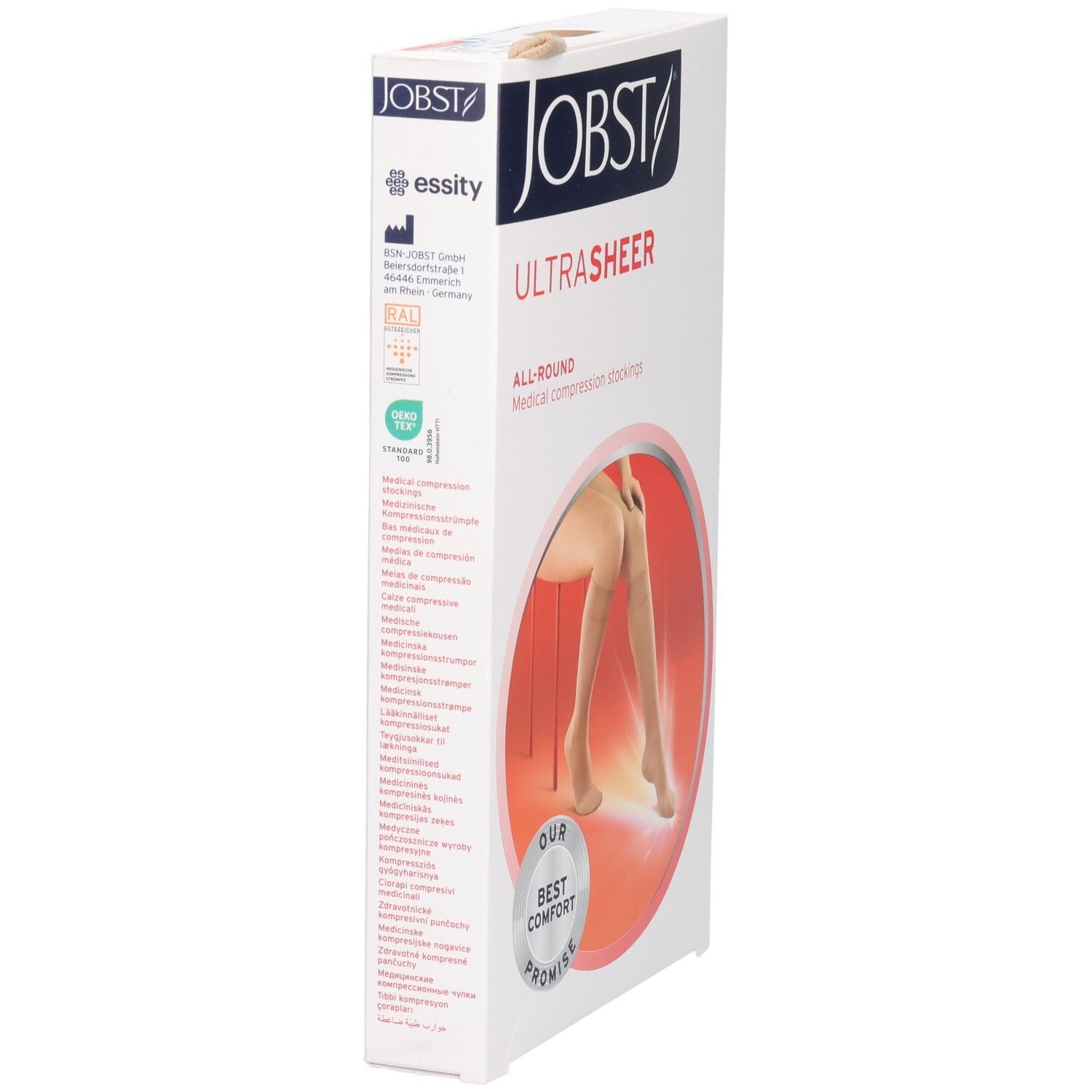 JOBST Ultrasheer Kompressionsstrümpfe Verpackung mit Abbildung eines Beins.