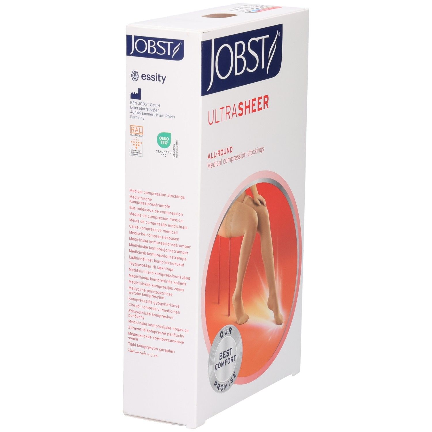 JOBST Ultrasheer Kompressionsstrümpfe, medizinisch, Allround, beige, mit Siegeln.