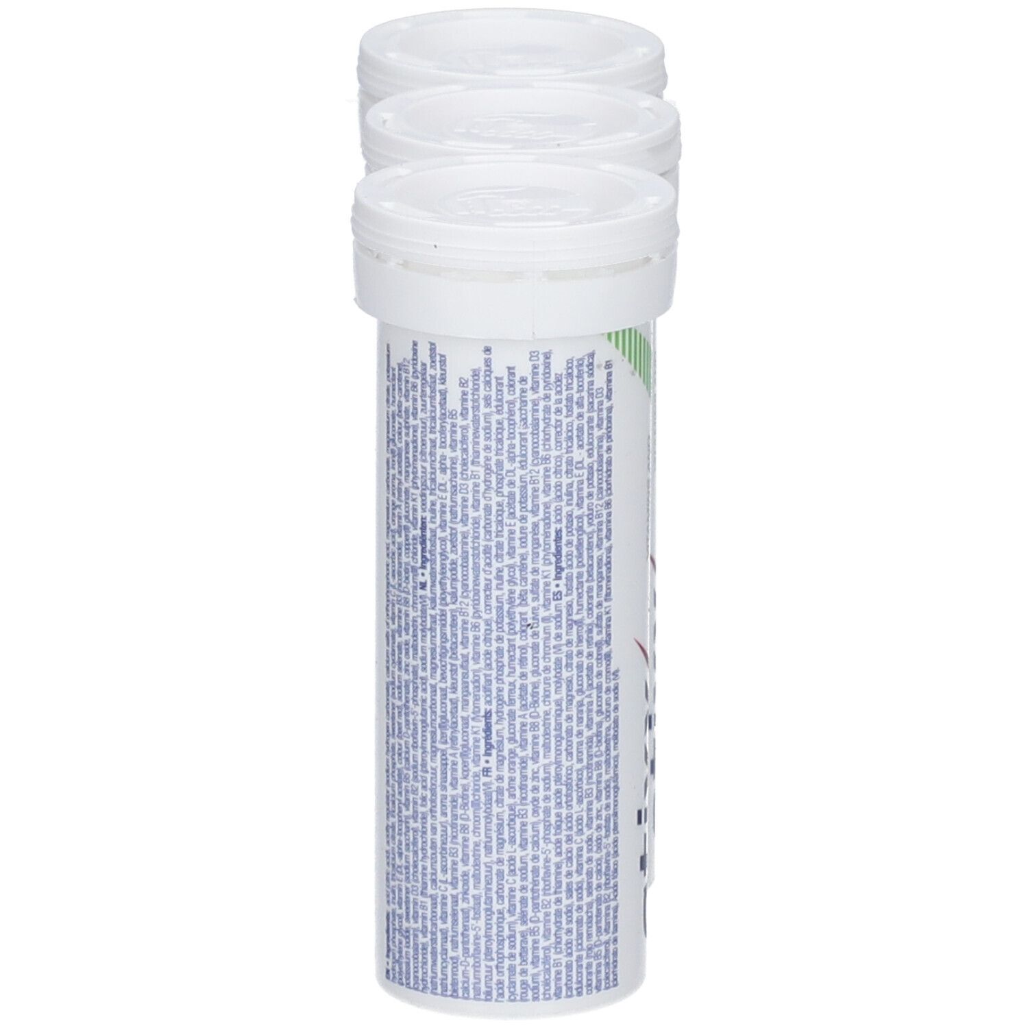 Eine weiße Tube Etixx Multimax Drink Tabs Orange. Grün-weiße Streifen und Logo. 10 Tabletten.