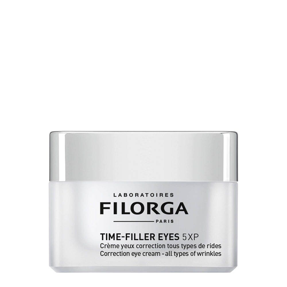 Tiegel FILORGA Time-Filler Eyes 5XP. Creme für Augenpartie. Aufschrift: Correction eye cream - all types of wrinkles.
