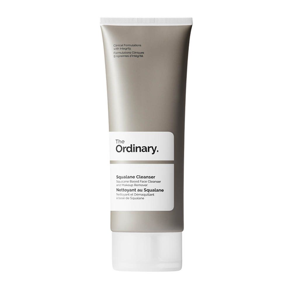 Creme-Tube, grau-weiß. Aufschrift: The Ordinary. Squalane Cleanser. Reiniger für Gesicht und Make-up.
