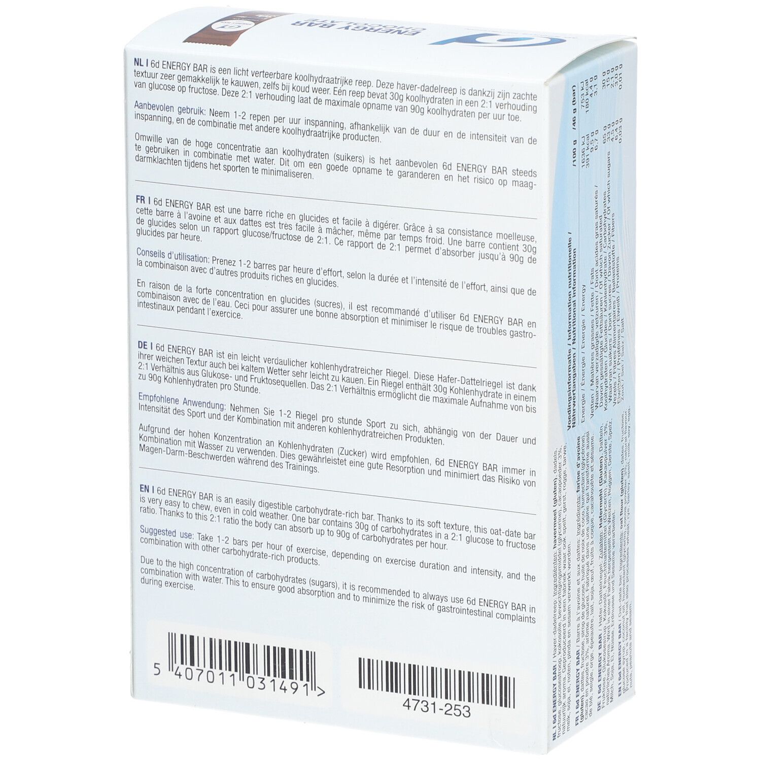 6D Sports Nutrition Energie-Riegel Chocolat