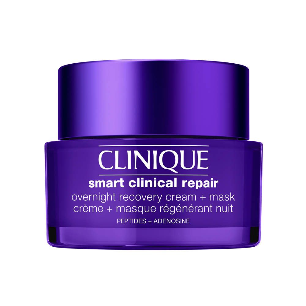 Clinique Smart Clinical Repair Overnight Recovery Cream + Mask in violettem Tiegel.
