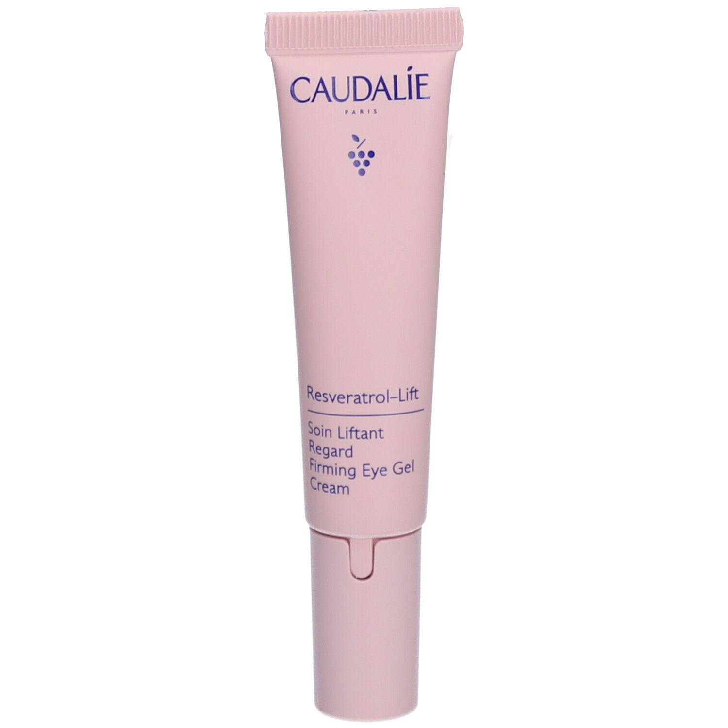 Rosa Tube mit Caudalie-Logo und Produktbezeichnung Resveratrol-Lift. Aufschrift: Firming Eye Gel Cream.