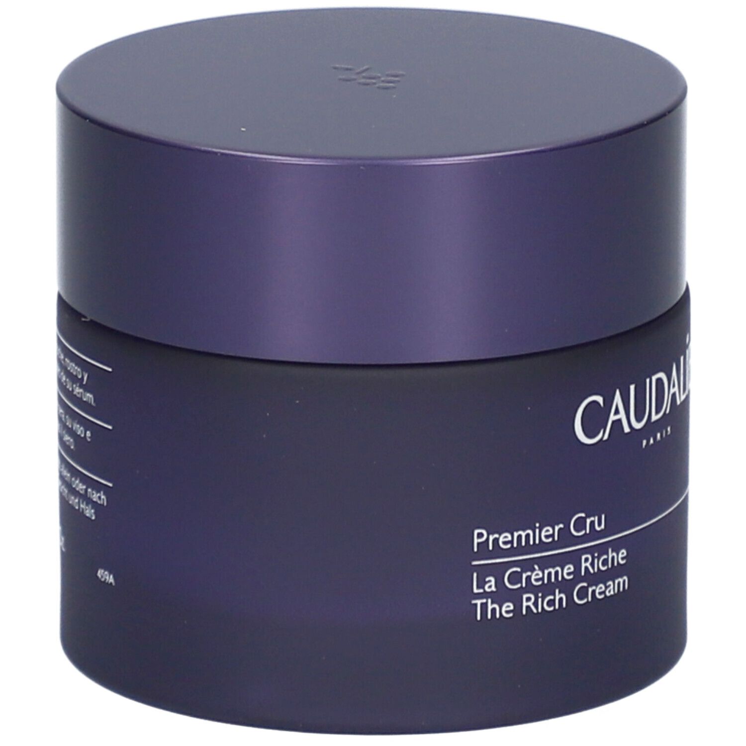 Dunkelblaue Creme-Dose mit Deckel. Aufschrift: Caudalie, Premier Cru, La Crème Riche, The Rich Cream.