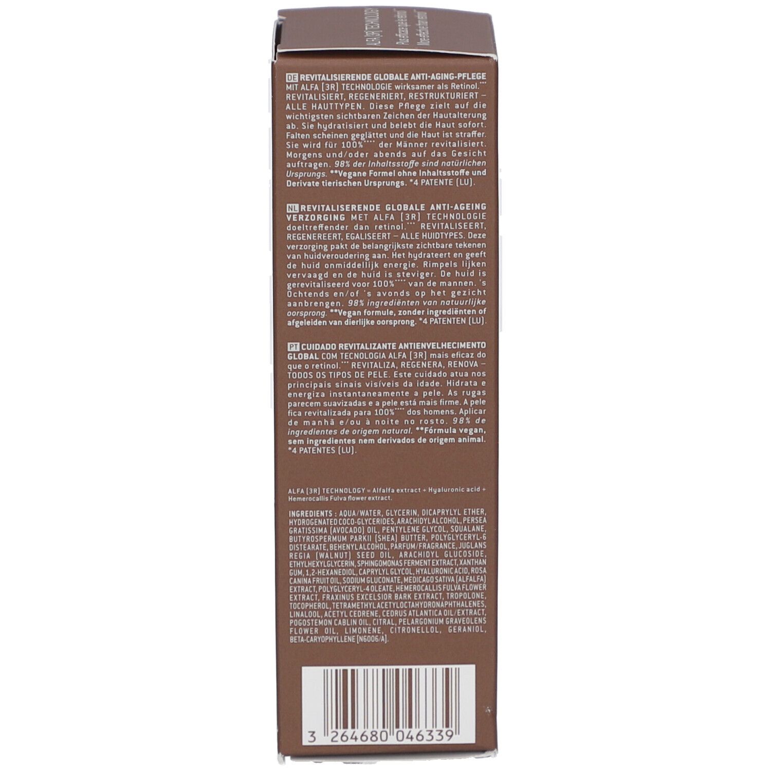 Seite der Nuxe Men Boost Faltschachtel mit detaillierten Produktinformationen.