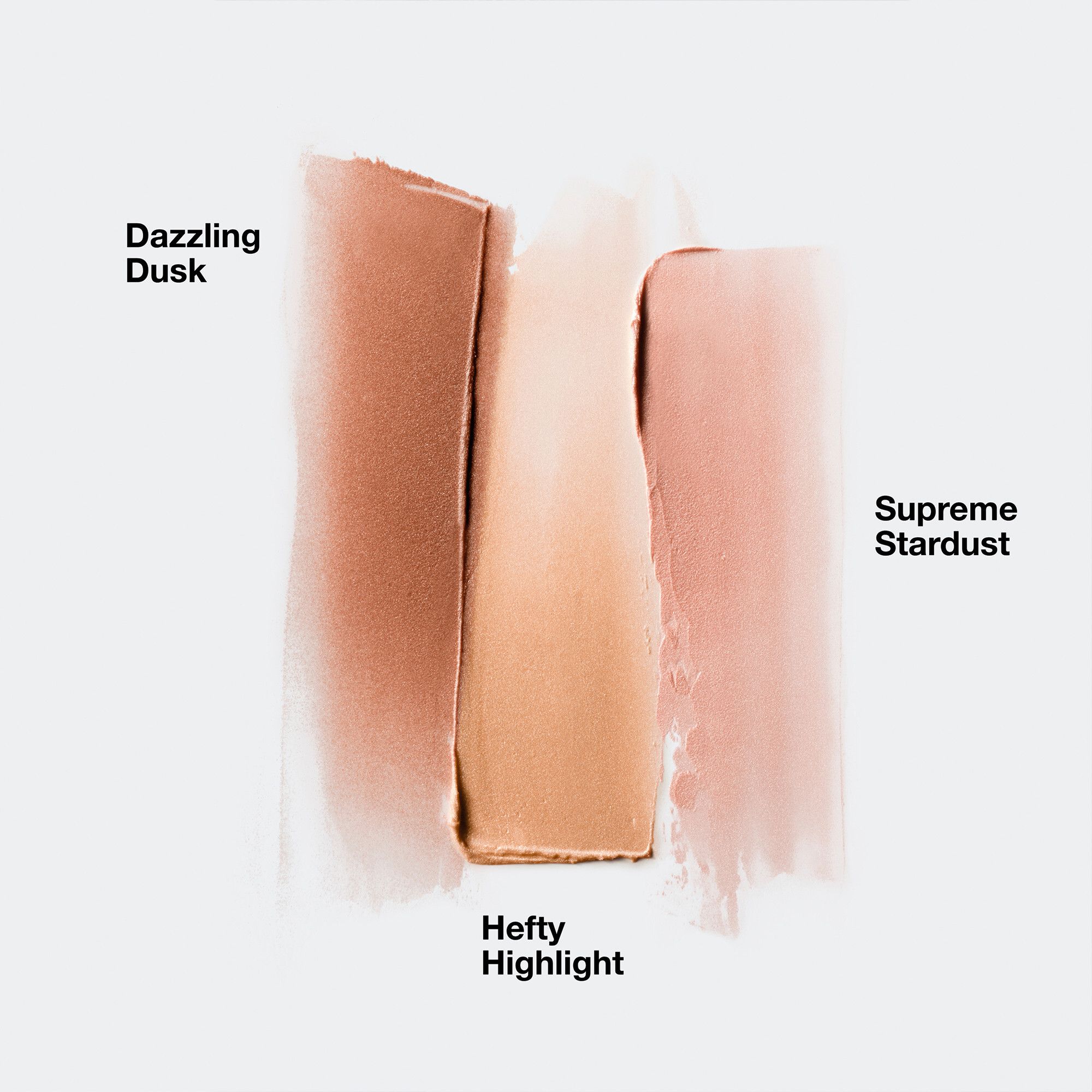 Highlighter-Striche. Farbtöne: Hefty Highlight, Supreme Stardust, Dazzling Dusk. Auf hellem Hintergrund.
