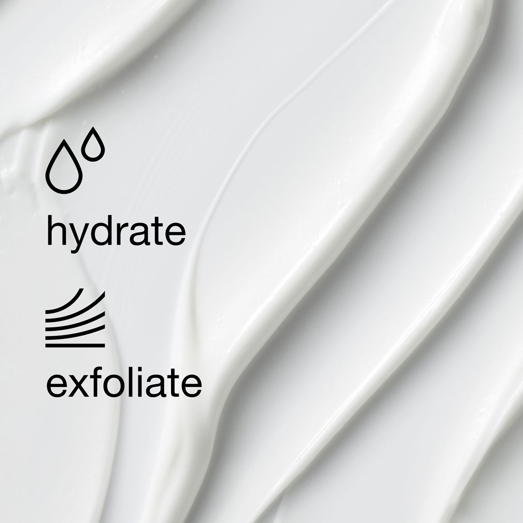 Weißer Creme-Abstrich mit Text. Hydratation und Peeling.