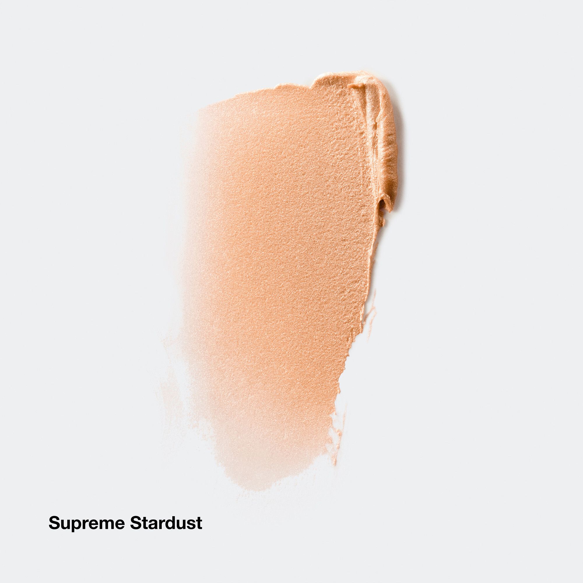 Supreme Stardust Highlighter-Farbe. Aufgetragen auf weißem Hintergrund. Helle, schimmernde Textur.