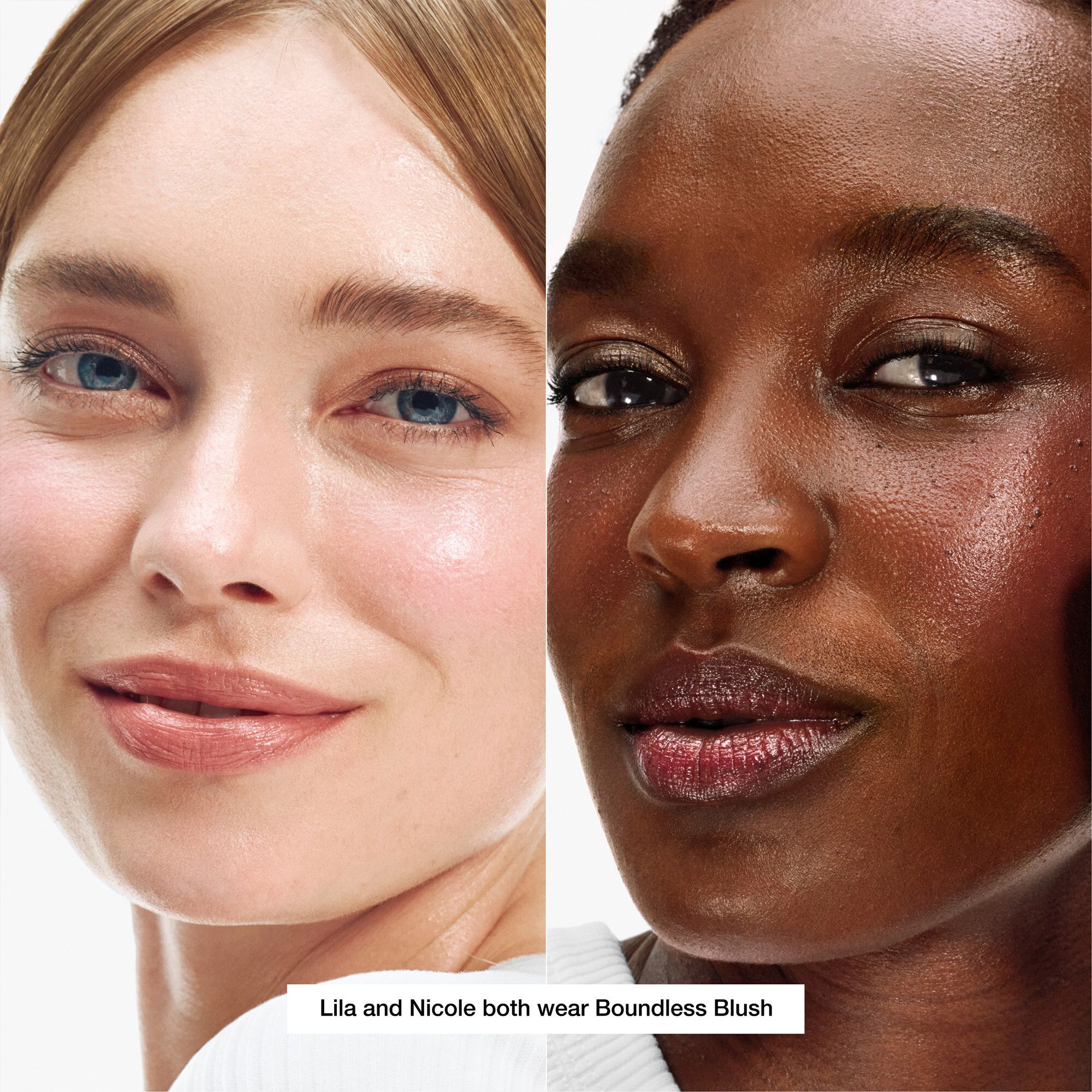 Zwei Frauen mit Boundless Blush. Lippenfarbe aufgetragen. Helle und dunkle Hauttöne.