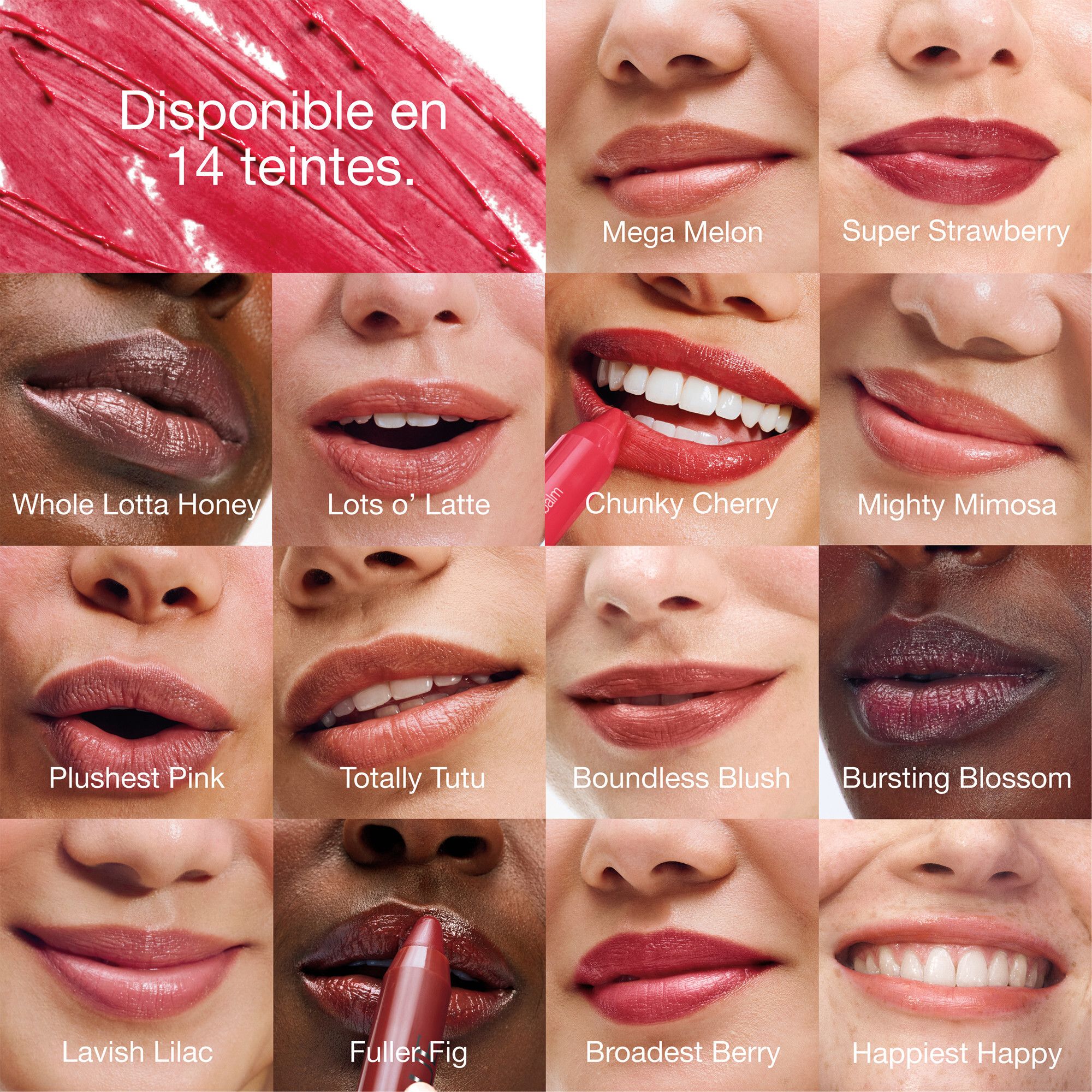 14 Lippenfarben von Clinique Chubby Stick. Verschiedene Lippenfarben.