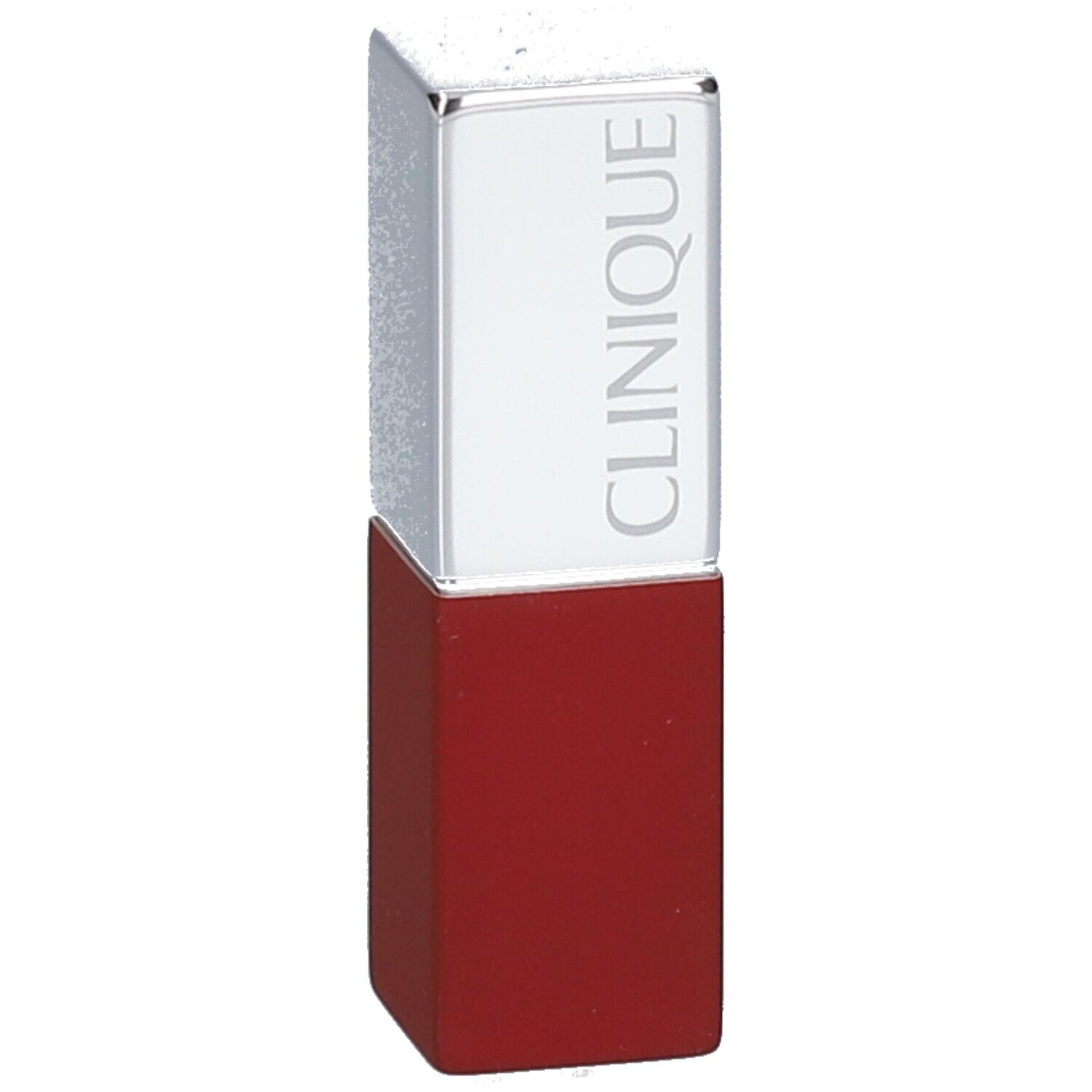 Lippenstift mit roter Hülse und silberner Kappe. Auf der Kappe steht „CLINIQUE“.