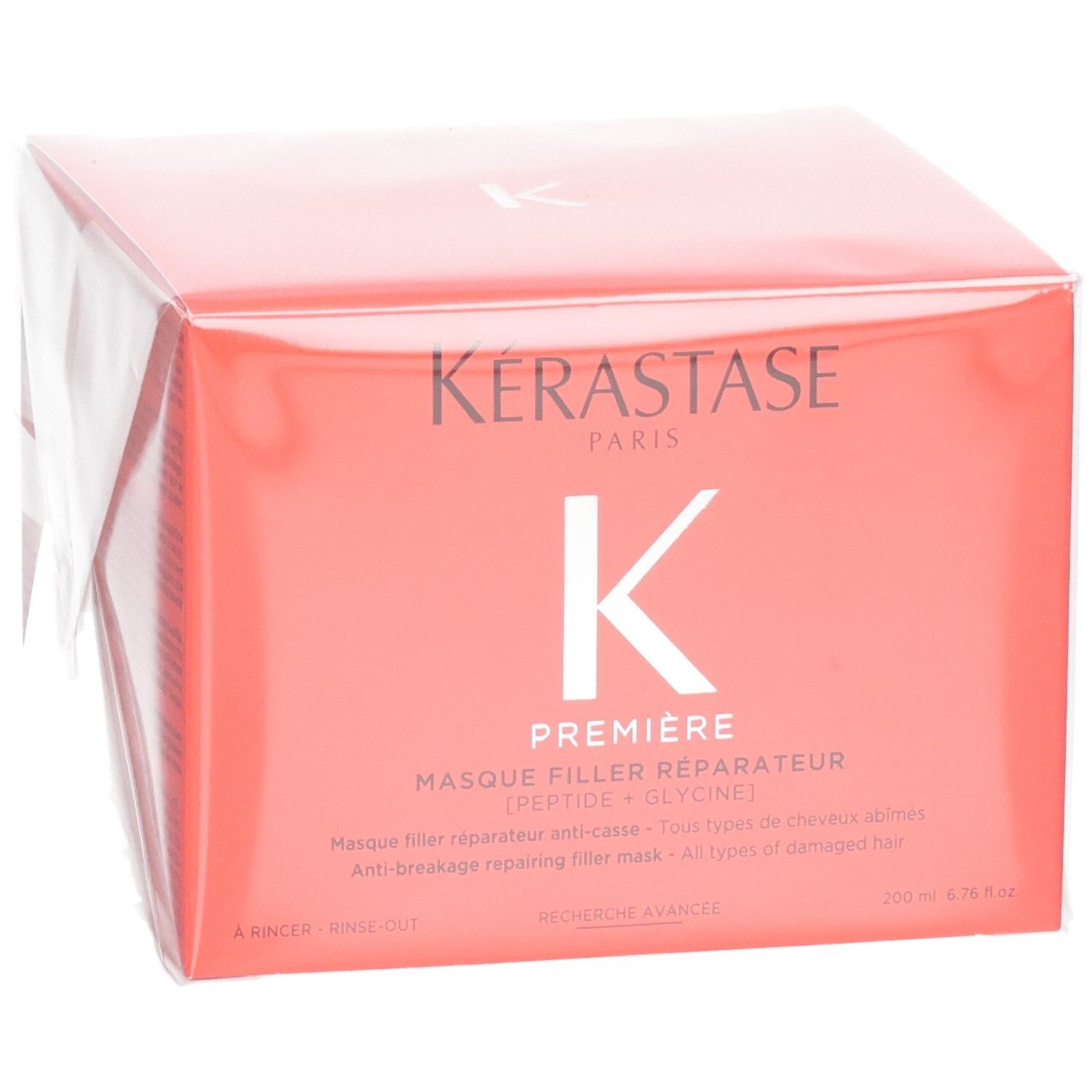 Kérastase Première Masque Filler Réparateur Haarkur in korallenroter Verpackung mit weißem K-Logo.