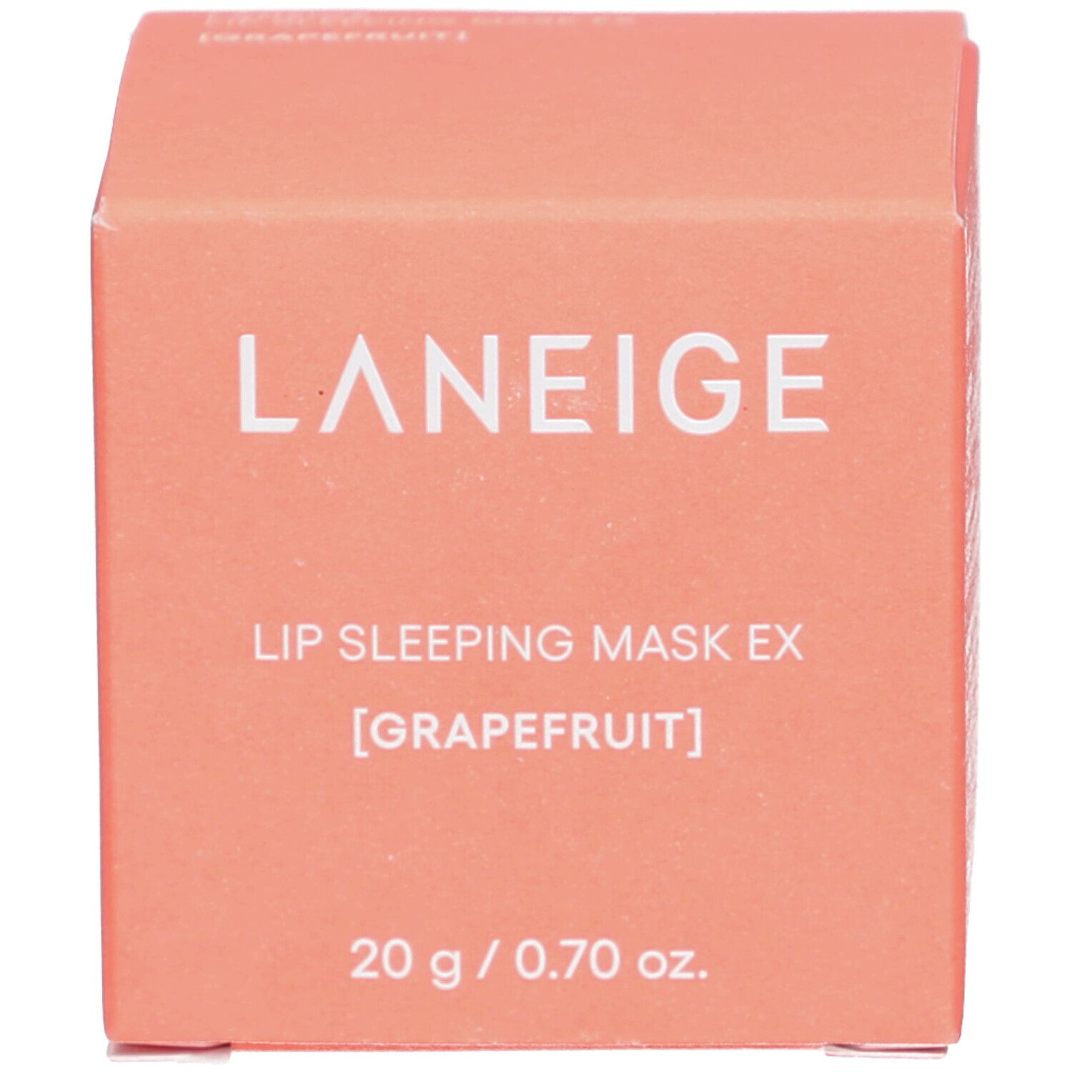 Kartonverpackung. Aufschrift: LANEIGE, Lip Sleeping Mask EX [Grapefruit], 20 g / 0.70 oz.