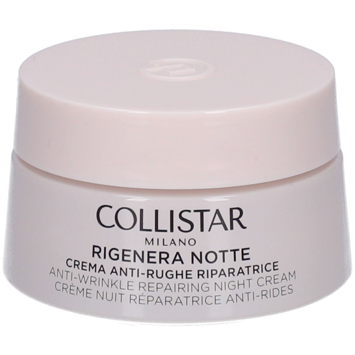 Collistar Anti-Falten Nachtcreme in einem rosa Tiegel mit Deckel.