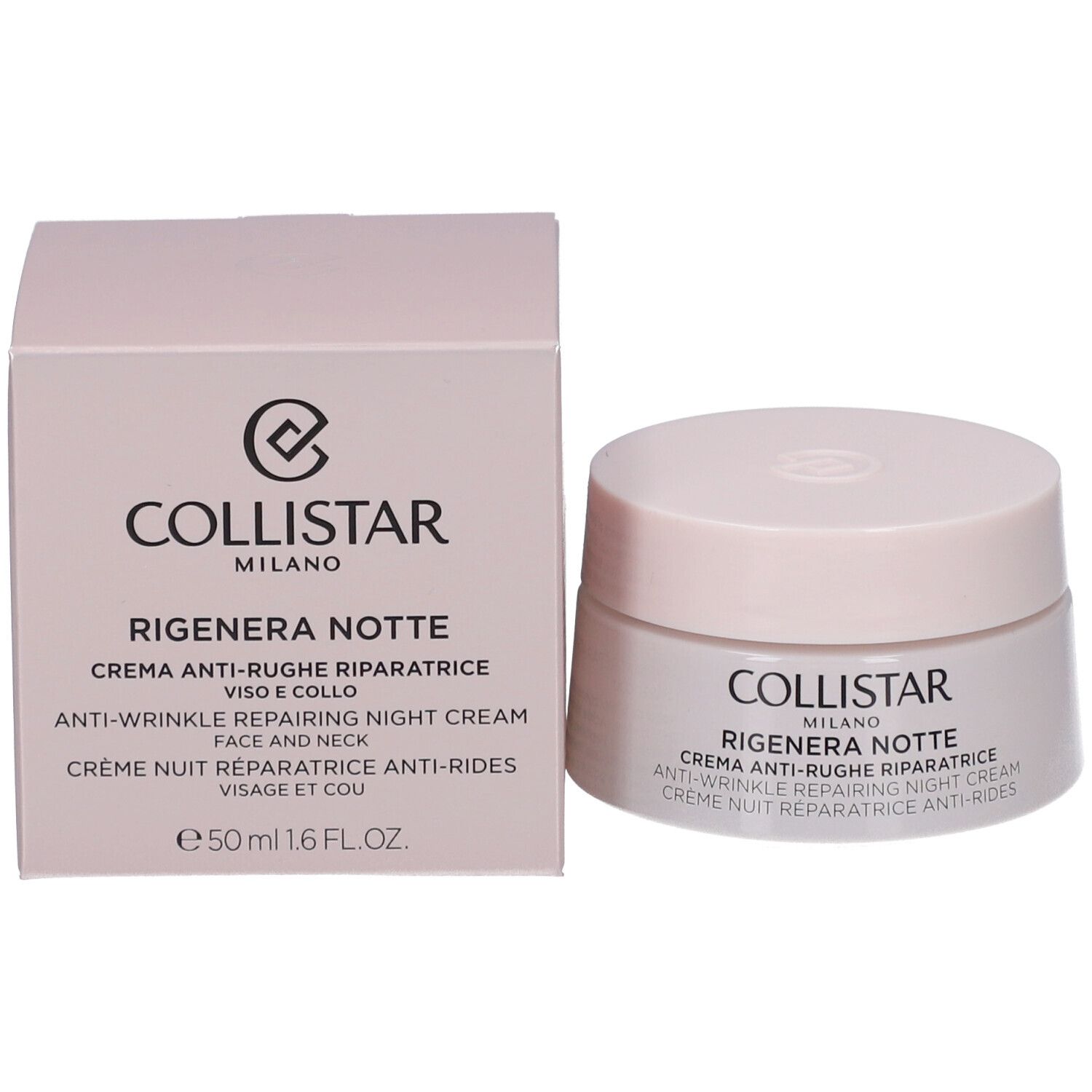 Collistar Anti-Falten Nachtcreme Tiegel neben seiner rosa Verpackungsbox.