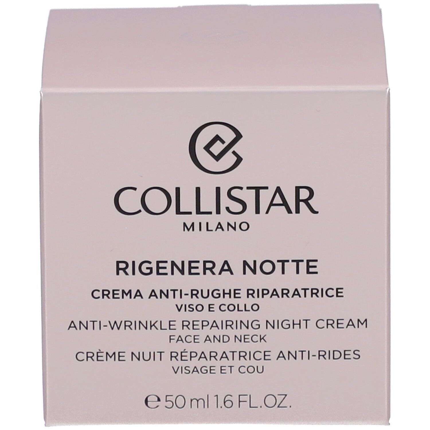 Rosa Verpackungsbox für Collistar Anti-Falten Nachtcreme, geöffnet.