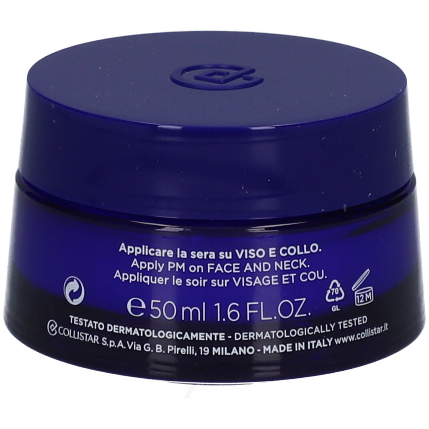 Collistar Revitalizing Repair Night Cream 50ml Tiegel mit Anwendungshinweisen.