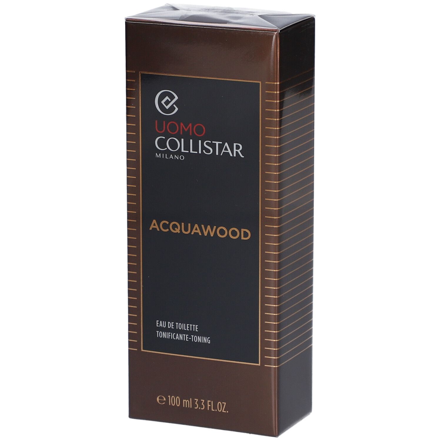 Braune rechteckige Schachtel. Uomo Collistar Milano, Acqua Wood, Eau de Toilette. 100 ml.