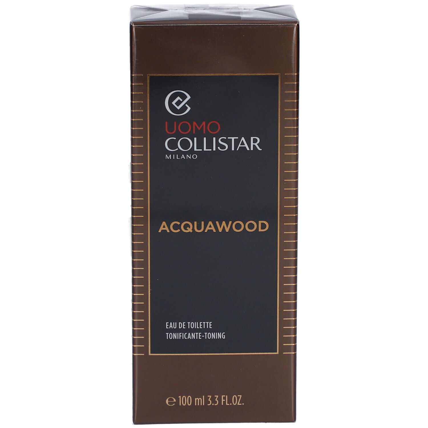 Braune rechteckige Schachtel. Uomo Collistar Milano, Acqua Wood, Eau de Toilette. 100 ml.