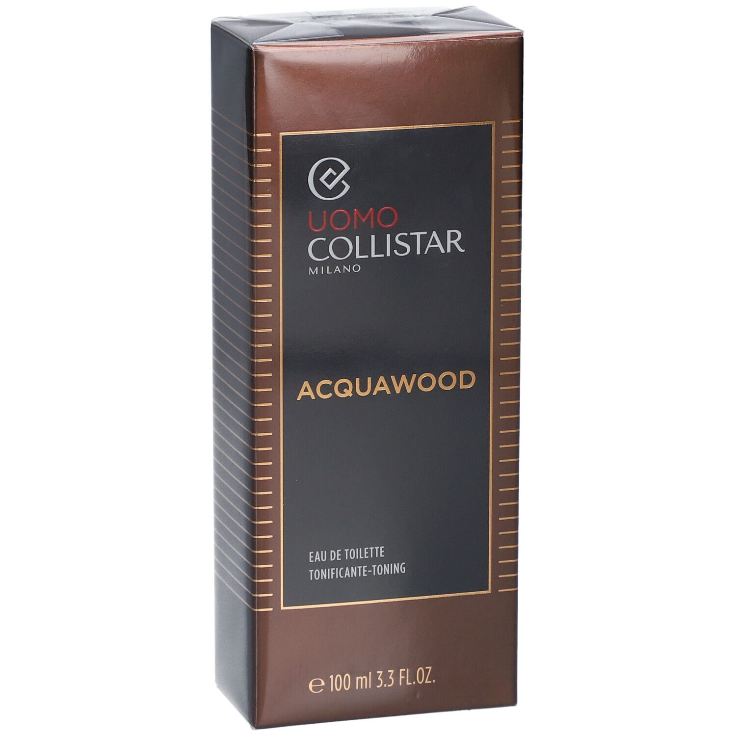 Braune rechteckige Schachtel. Uomo Collistar Milano, Acqua Wood, Eau de Toilette. 100 ml.