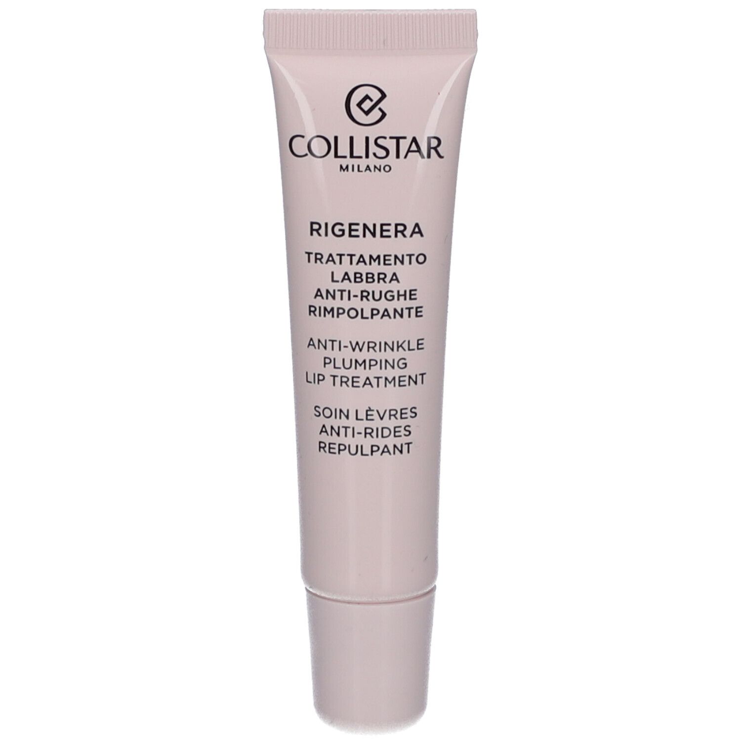 Rosa Tube mit weißer Schrift. Enthält Anti-Falten-Lippenbehandlung. Marke Collistar Milano.