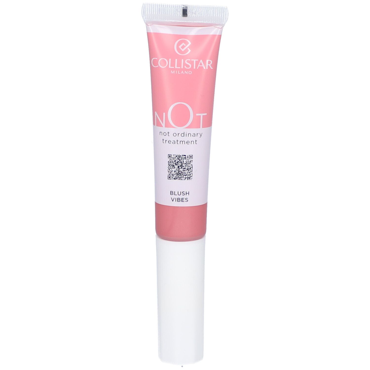 Rosa Tube mit weißem Applikator. Aufschrift: Collistar, NOT, Blush Vibes.