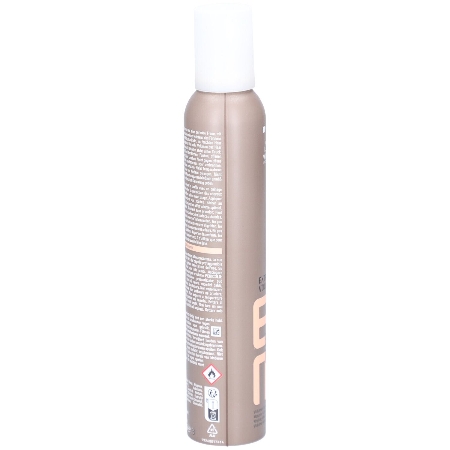 Braune Aerosoldose mit weißem Verschluss. Text und Symbole auf der Seite.