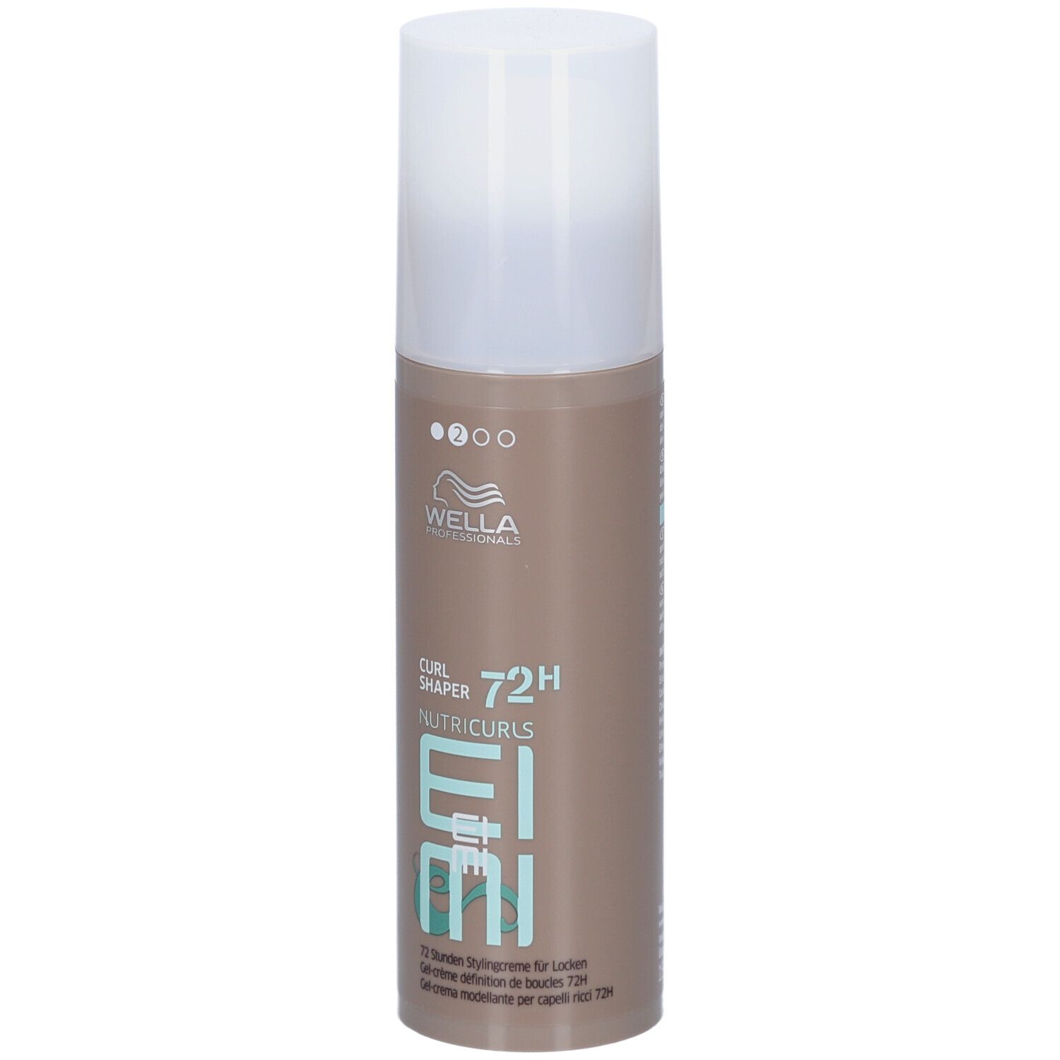 Wella Professionals Eimi Nutricurls Curl Shaper Stylingcreme in brauner Flasche mit weißem Pumpspender.